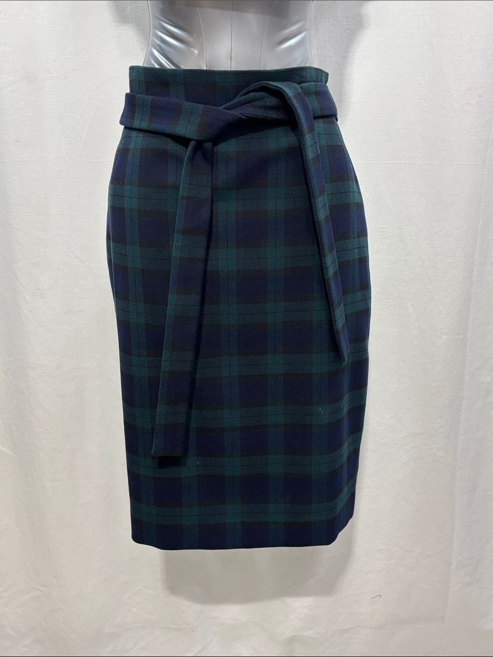 Ann Taylor Blue & Green Plaid Tie-Belt Pencil Skirt 271 work school party chic